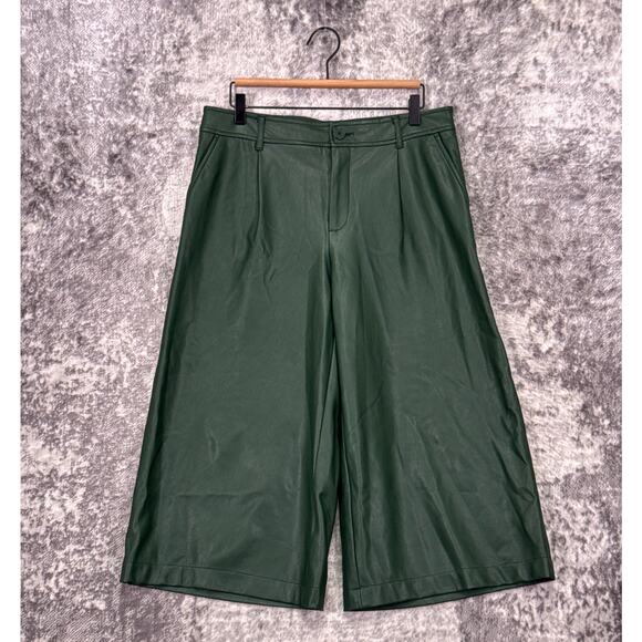 Anthropologie Pants 10 Womens Green Vegan Leather Wide Leg Crop Palazzo - Picture 1 of 7